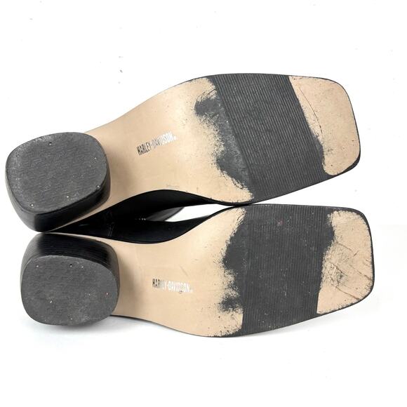 Harley Davidson Vintage Square Toe Harness Boots Cuban Heel Black Logo Size 8 - Picture 5 of 13